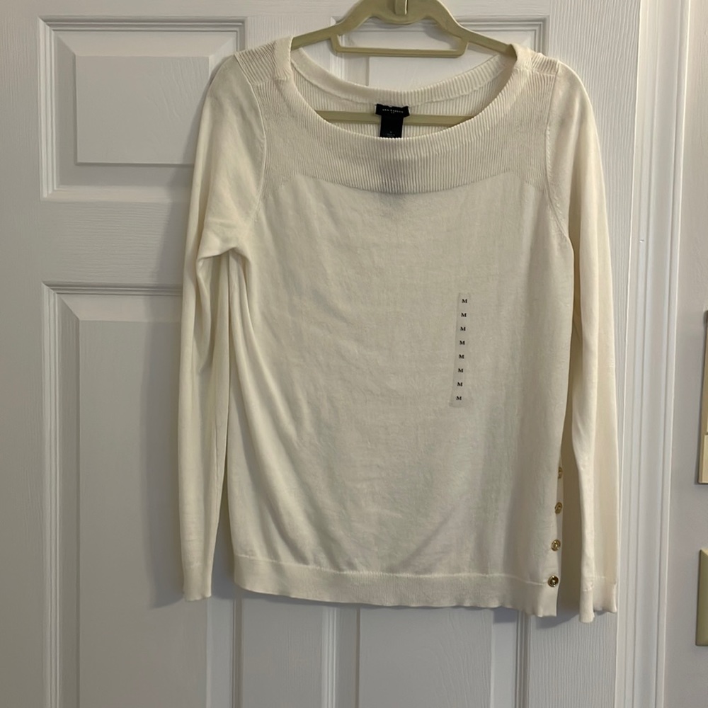 NWT Ann Taylor White Top with Gold button detail